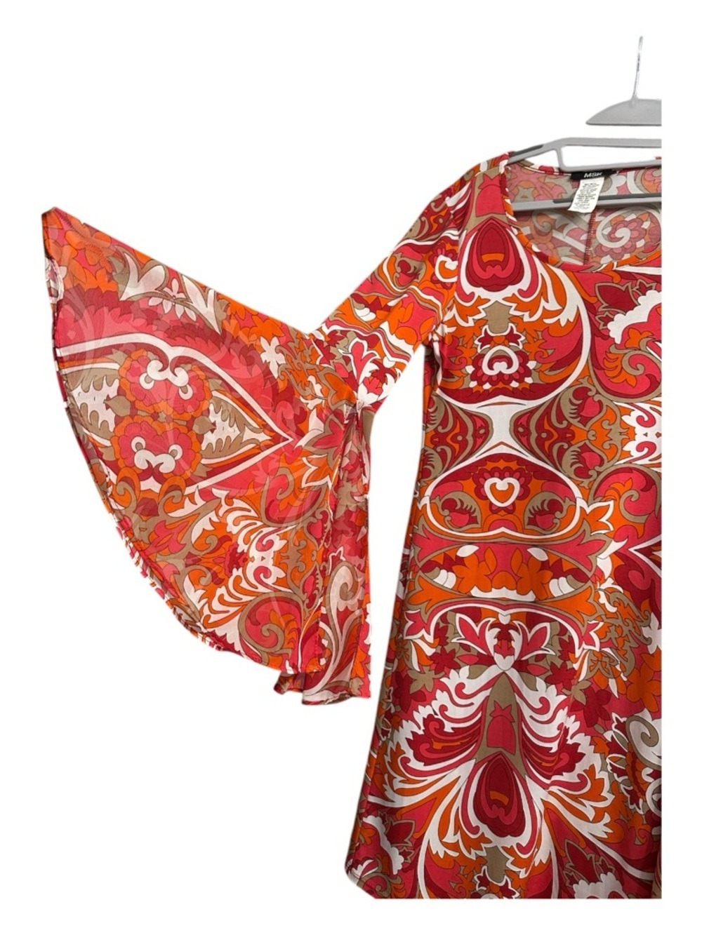 MSK Retro Orange Paisley Bell-Sleeve Midi Dress - Picture 4 of 7